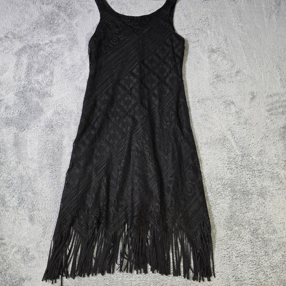 Harlow Womens 10 Shift Dress Black Lace Fringe Hem Sleeveless V-Back Vintage USA